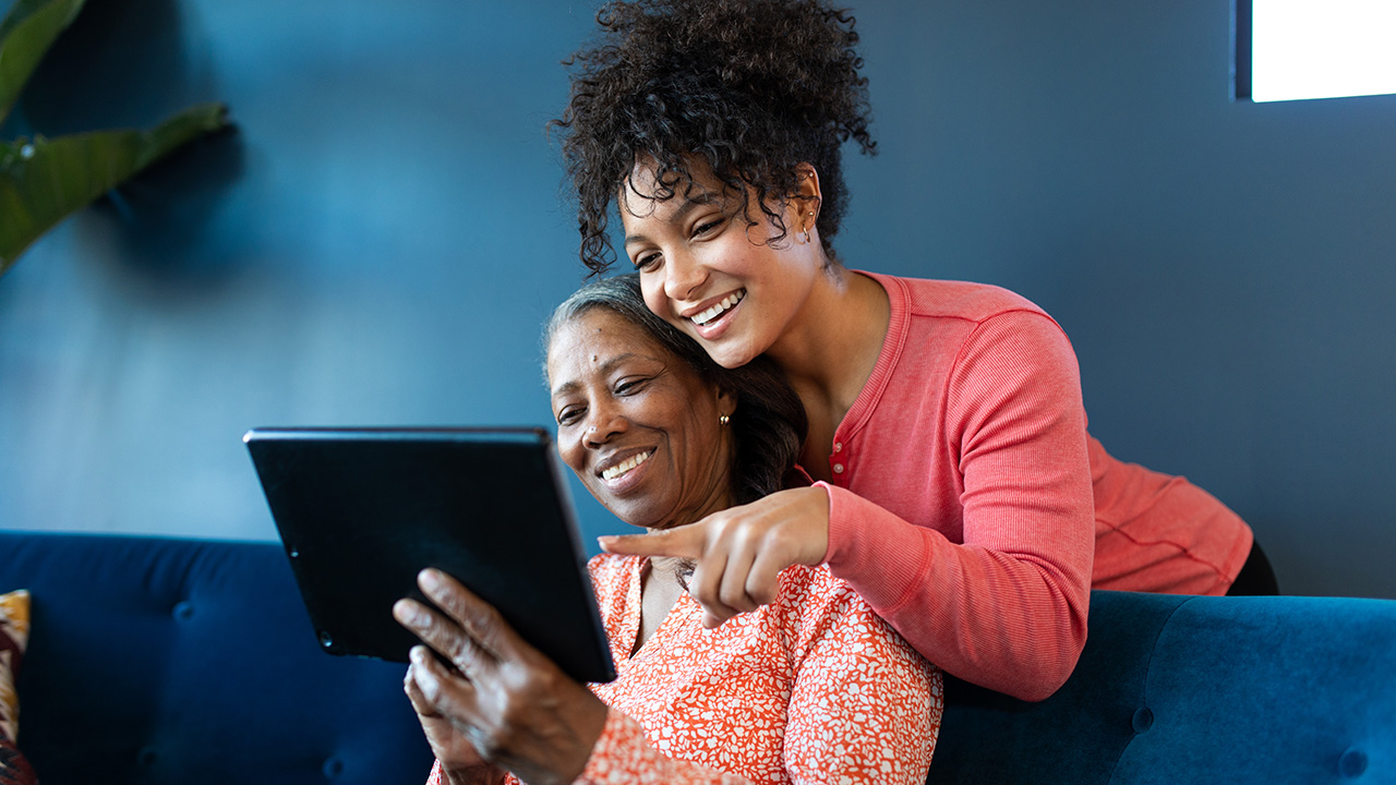 Daughter hugs her mother